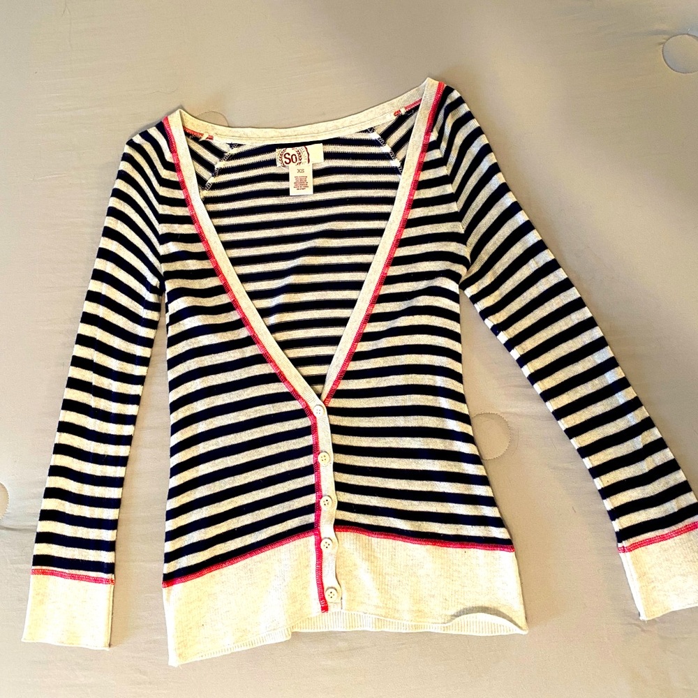 Cream and Navy Stripped Cardigan